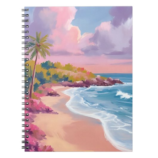 Carnet Plage Rosée | Peinture d'Océan Rose (Devant)