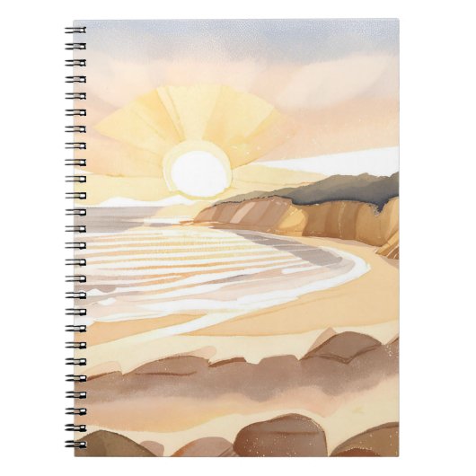 Carnet Plage Sunset | Océan Aquarelle Côtière (Devant)