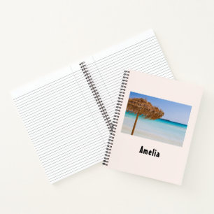 Carnet Plage tropicale panoramique avec parasol en paille