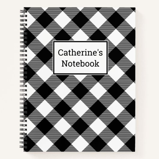 Carnet Plaid Buffalo noir et blanc personnalisable (Devant)