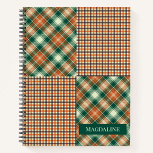 Carnet Plaid moderne vérifié personnalisé vert orange