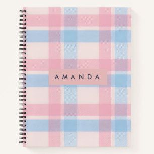 Carnet Plaid Rose Pâle et Bleu Personnalisé