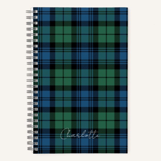 Carnet Plaid rustique Campbell vert bleu Tartan (Recto)