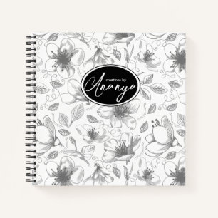 Carnet Plan floral esquissé Motif gris/Wht ID939