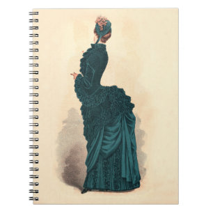 Carnet Planche de mode antique victorienne : Robe à tourn