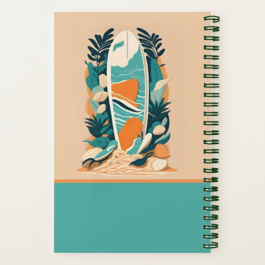 Carnet Planche de surf rétro de plage tropicale abstraite (Verso)