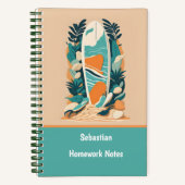 Carnet Planche de surf rétro de plage tropicale abstraite (Recto)