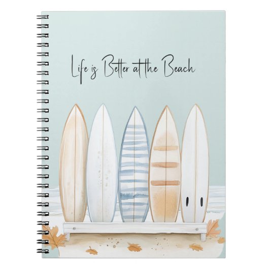Carnet Planches de surf Crème Blanc Bleu Brun Feuilles (Devant)