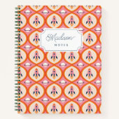 Carnet Planète Rétro Fusée Orange et Rose Monogramme (Devant)