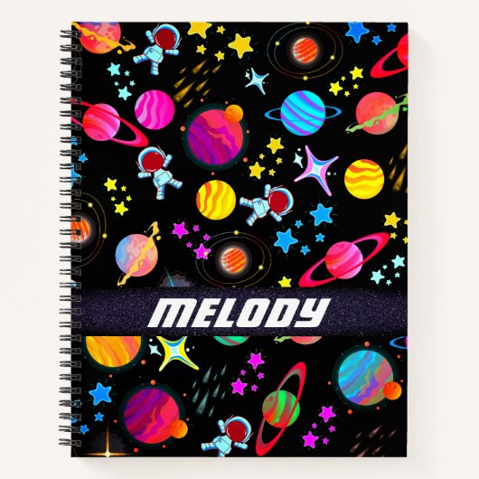 Carnet planètes spatiales colorées galaxie étoiles motif (Devant)