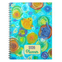Planificateur 2026 avec des grenouilles colorées s