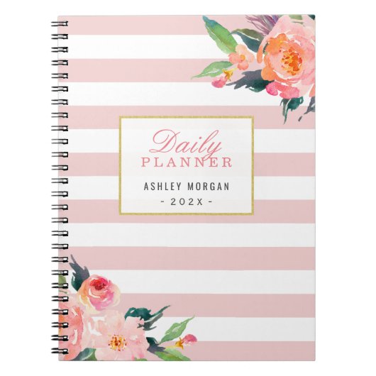 Carnet Planificateur quotidien 2022 | Fille Pink Stripes  (Devant)