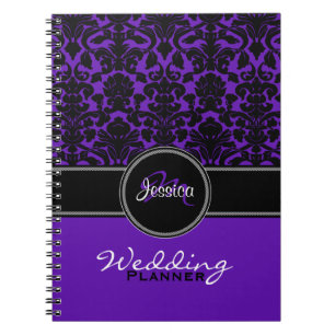 Carnet Planneur Mariage damassé blanc violet monogramme