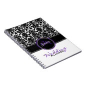Carnet Planneur Mariage damassé blanc violet monogramme (Côté Droit)