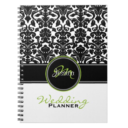 Carnet Planneur Mariage damassé noir blanc Monogram Lime (Devant)