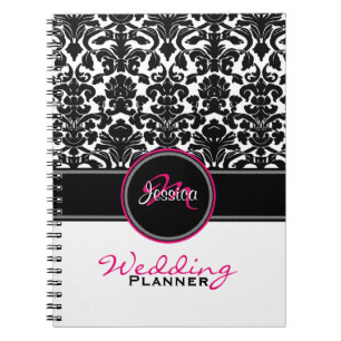 Carnet Planneur Mariage damassé rose noir rose
