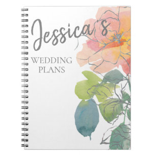 Carnet Plans de mariage floraux aquarelle rose corail