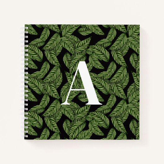 Carnet Plante de feuille tropicale moderne Imprimer Monog (Devant)