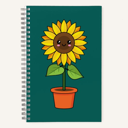 Carnet Plante de tournesol Kawaii dans un pot (Recto)