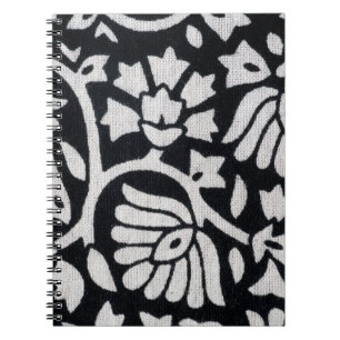 Carnet Plante, fleurs, nappe abstraite noir-blanc.