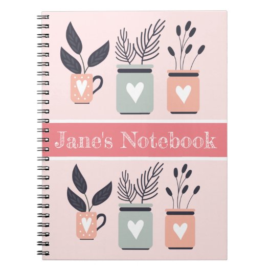 Carnet Plantes de pot moderne rose et gris pastel (Devant)