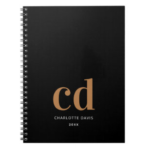 Carnet Plaques en or noir monogramme élégant minimaliste