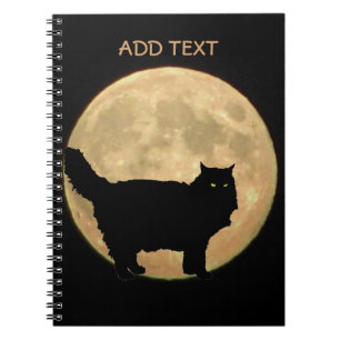 Carnet Pleine lune et chat noir debout Silhouette