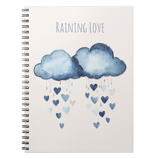 Carnet Pluie d'Amour Nuages Bleus Cœurs (Devant)
