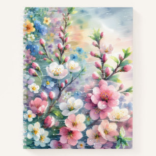 Carnet Pluie de printemps Fleur aquarelle Cottagecore