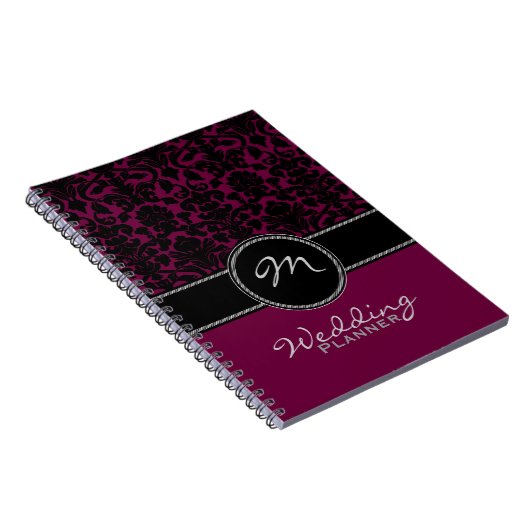 Carnet Plum noir noir blanc Mariage damassé Planner (Côté Droit)