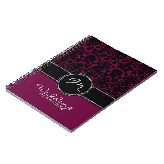 Carnet Plum noir noir blanc Mariage damassé Planner (Côté gauche)
