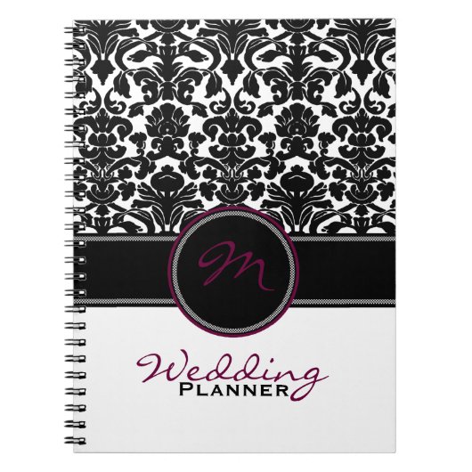 Carnet Plum noir noir blanc Mariage damassé Planner (Devant)