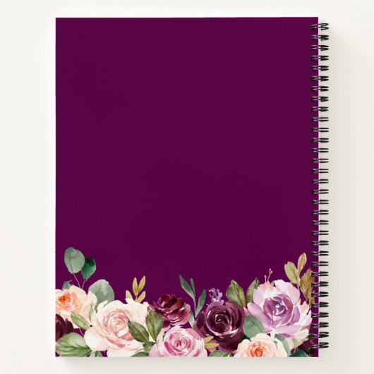 Carnet Plum Purple Blush Floral Moderne Rose Or (Dos)