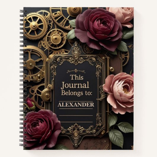 Carnet Plum Steampunk Roses et engrenages (Devant)