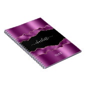Carnet Plum violet noir agate marbre nom script (Côté Droit)