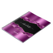 Carnet Plum violet noir agate marbre nom script (Côté gauche)