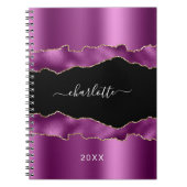 Carnet Plum violet noir agate marbre nom script (Devant)