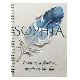 Carnet Plume Bleue Personnalisée Monogramme Nom Personnal