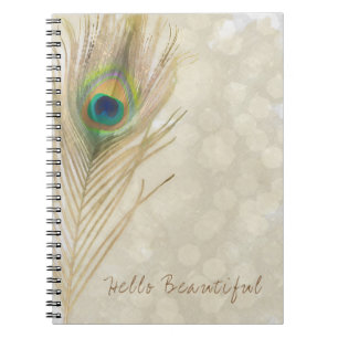 Carnet Plume de paon exotique dorée Glam élégant chic