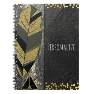Carnet Plume Dessiné à la Main & Tipi Or Noir Boho Glamou