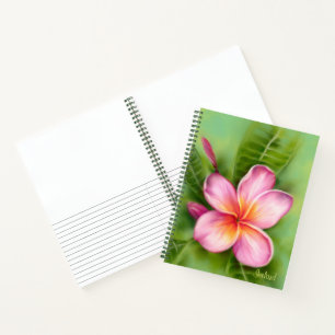 Carnet Plumeria tropicale Fleur rose orange personnalisée