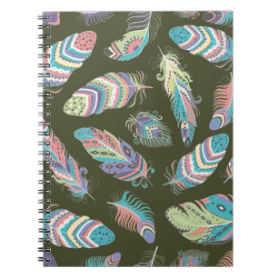 Carnet Plumes Boho Motif sans couture. Retour ethnique tr