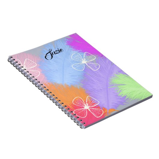 Carnet Plumes colorées avec nom, (Côté Droit)