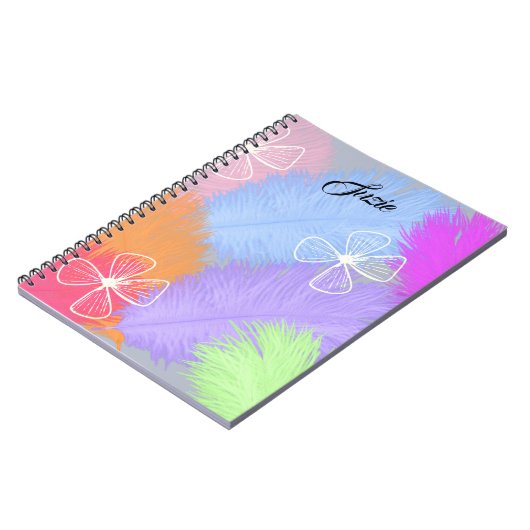Carnet Plumes colorées avec nom, (Côté gauche)