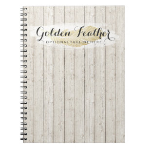 Carnet Plumes de Bohême d'or sur planches de Bois Rustiqu