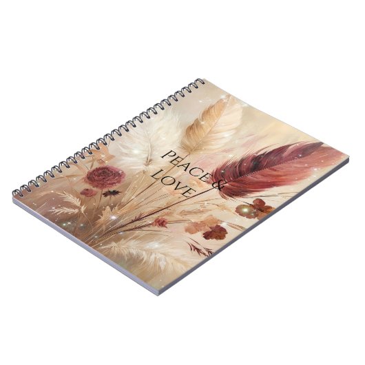 Carnet Plumes de Boho à crème rouge Floral (Côté gauche)