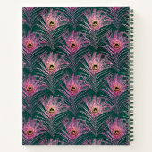 Carnet Plumes de paon rose et Monogramme sur Deep Green (Dos)