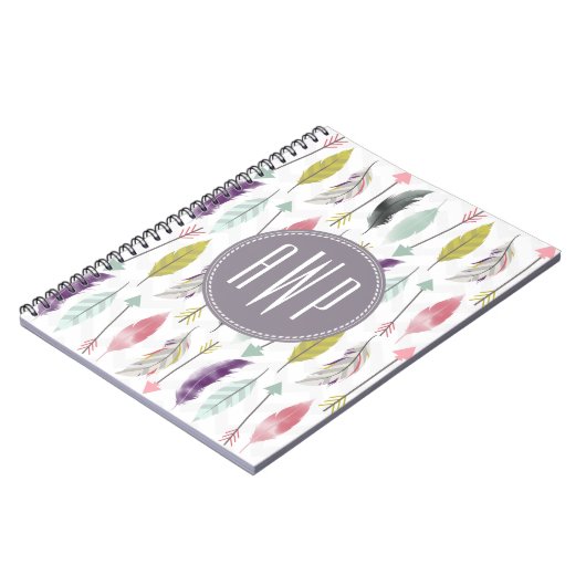 Carnet Plumes et monogramme de flèches (Côté gauche)