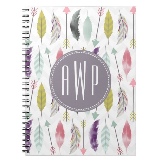 Carnet Plumes et monogramme de flèches (Devant)