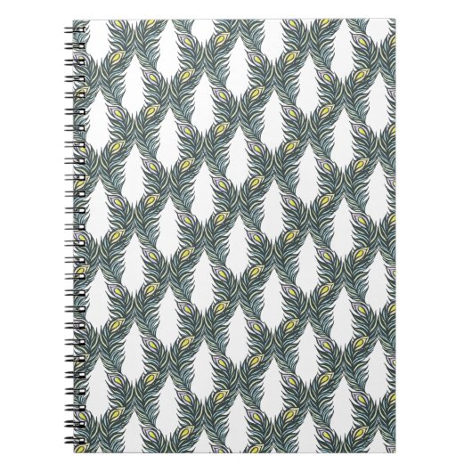 Carnet Plumes Peacock noir, vert et blanc rustique (Devant)